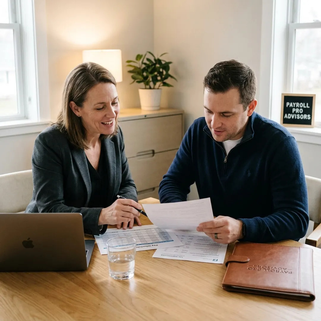 Business owner and payroll advisor planning