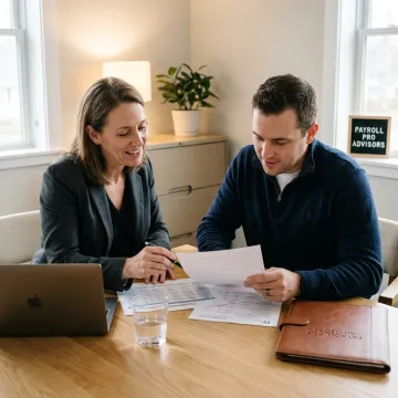 Business owner and payroll advisor planning