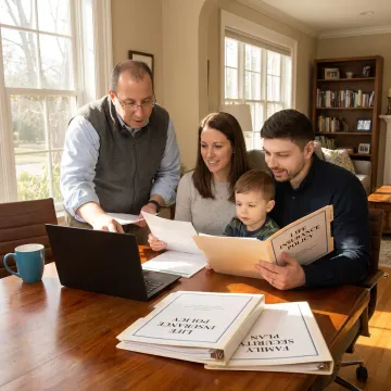 Family reviewing life insurance options with an advisor