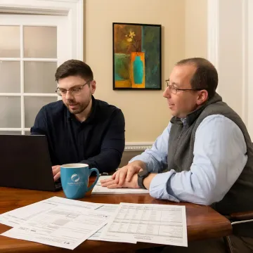 Advisor helping a small business owner review payroll