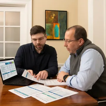 Client comparing health insurance plan benefits with an advisor