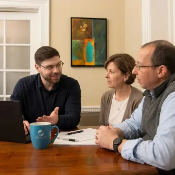 Insurance advisor helping parents compare family health plans