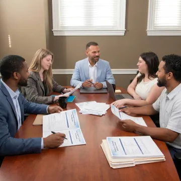 Advisor reviewing group insurance options with business owners