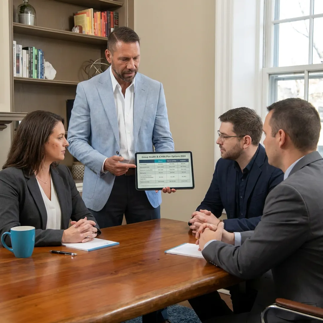 Advisor explaining health insurance options to an employer