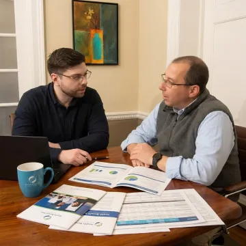 Employer and advisor reviewing employee health benefits