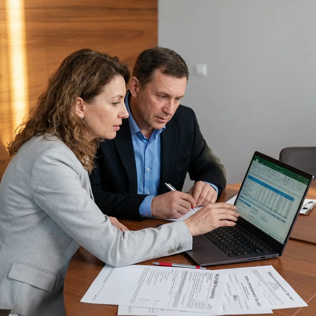 Payroll specialist assisting a small business client