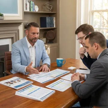 Benefits advisor discussing coverage options with business owners
