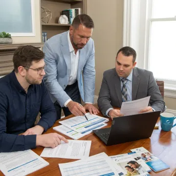 Small business team reviewing health insurance benefits