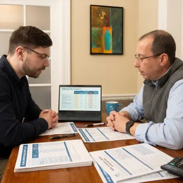Broker reviewing health plan options with client