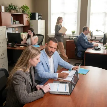 Small-business owner reviewing employee health insurance options
