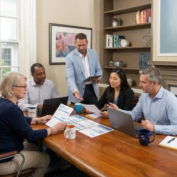 Advisor explaining employee health benefits to business owners