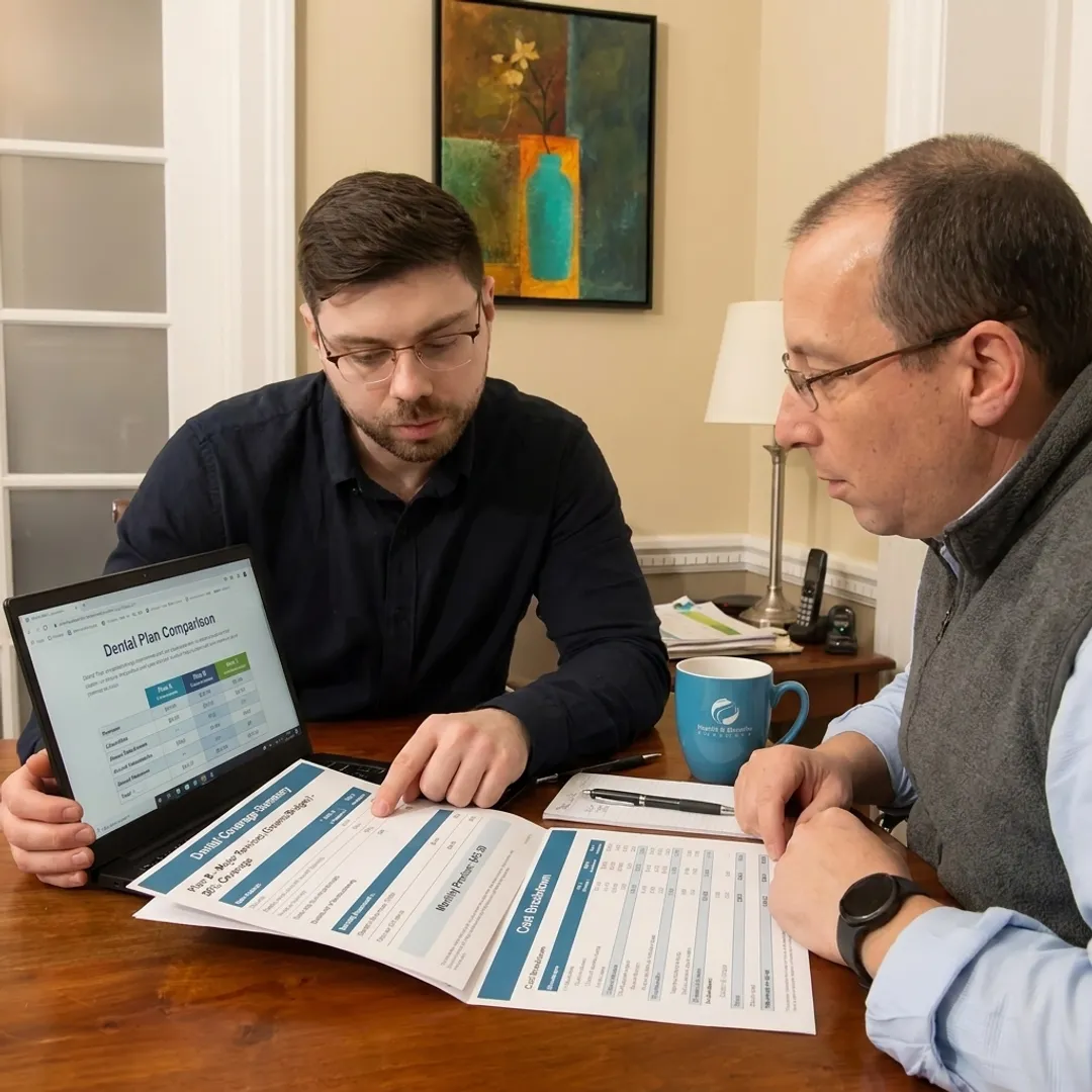 Advisor explaining individual dental plan benefits to a client