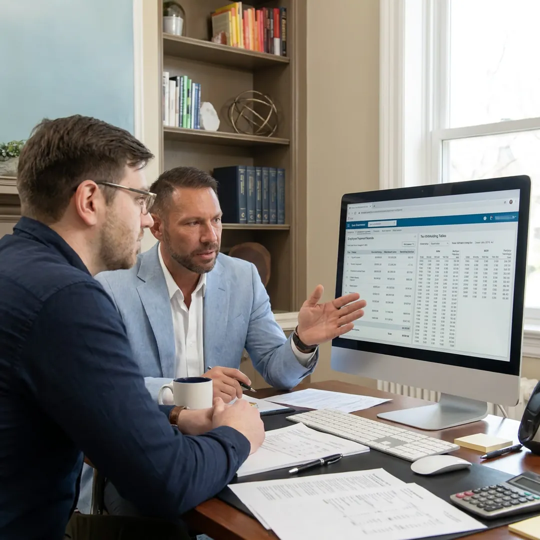 Advisor helping a business owner with payroll
