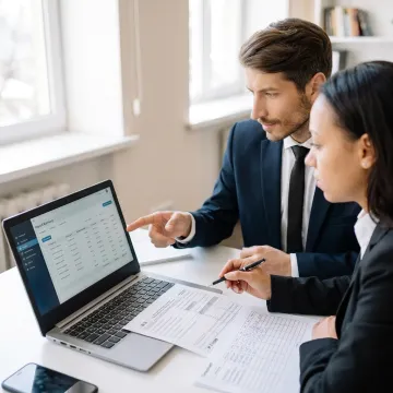 Small business owner reviewing payroll with an advisor