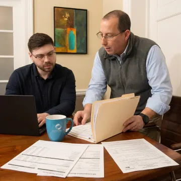 Payroll advisor assisting a small business owner