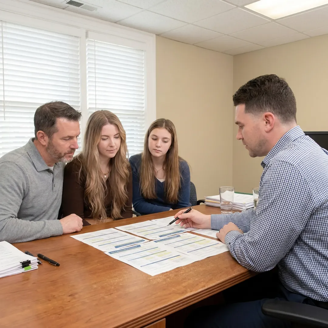 Insurance advisor explaining health plan options to a Pennsylvania family