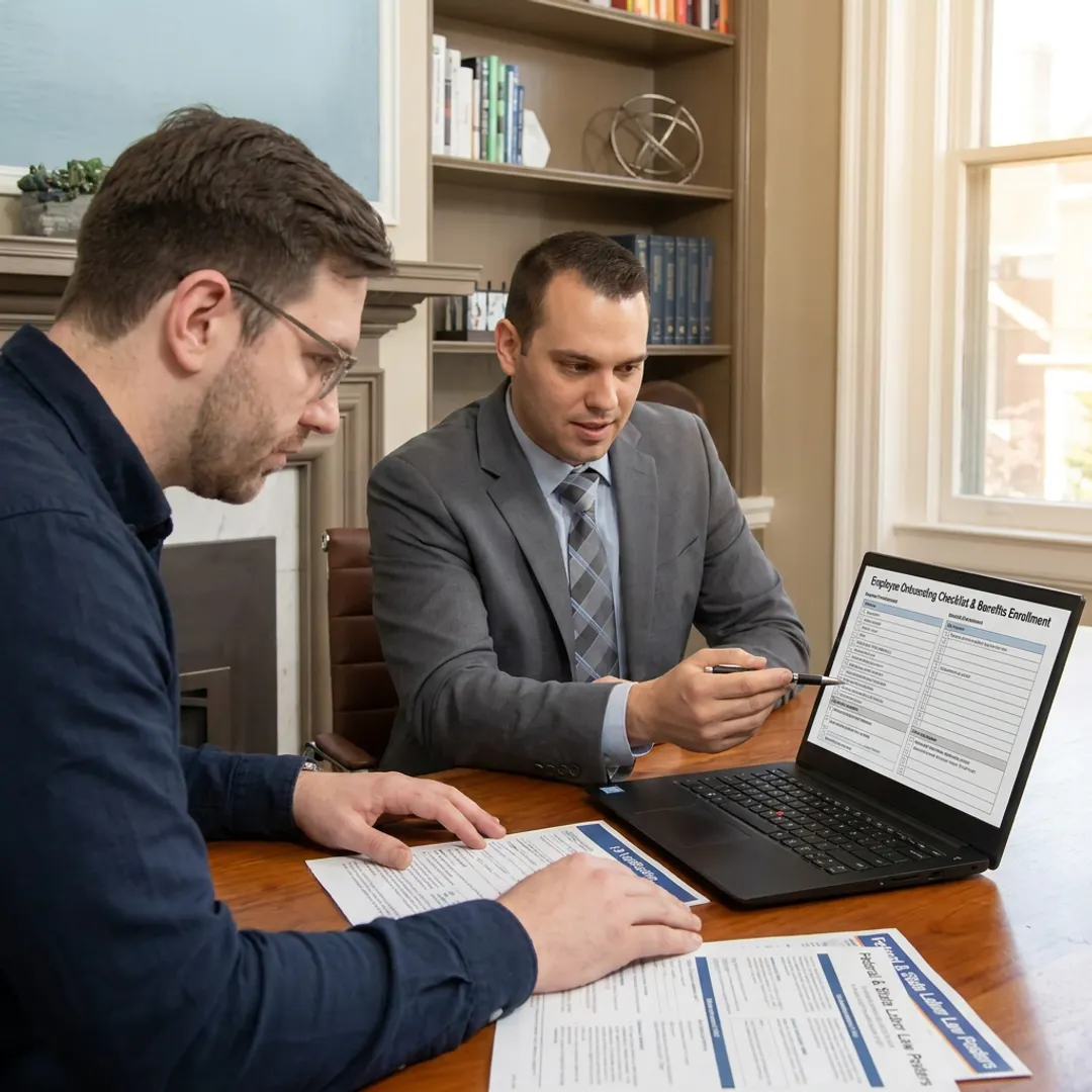 Business owner reviewing HR plan with advisor