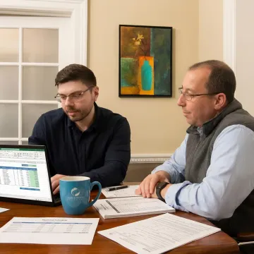 Payroll advisor helping a business owner