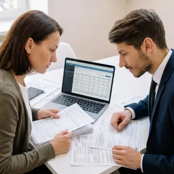 Payroll specialist assisting a business owner