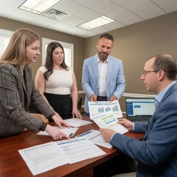 Advisor reviewing HR and benefits documents with employer