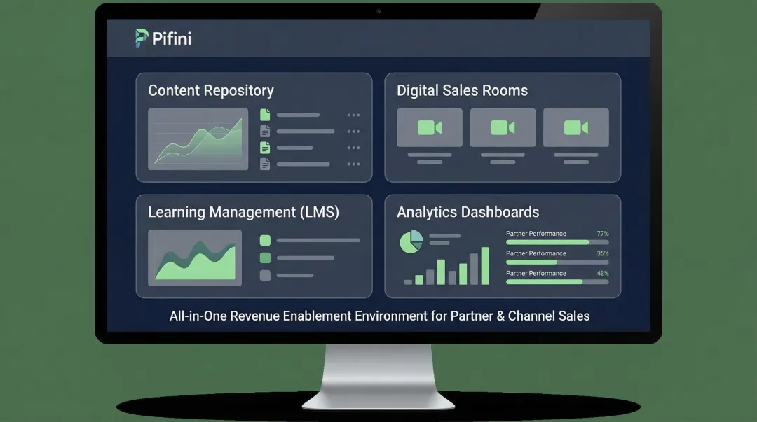 Pifini revenue enablement platform dashboard displaying partner sales content and analytics