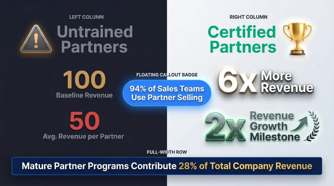 Partner enablement revenue impact statistics certified versus untrained partners comparison