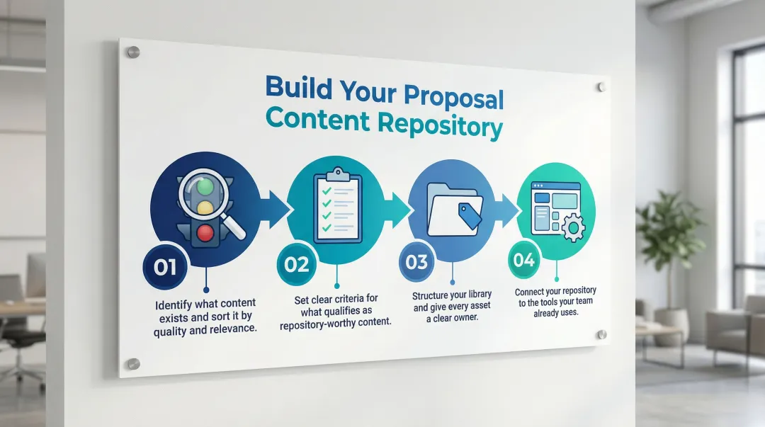 Four-step proposal content repository build process from audit to integration