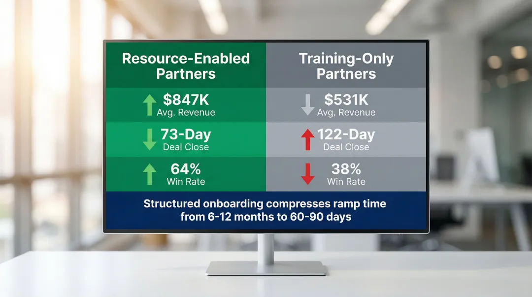 Resource-enabled versus training-only channel partner performance comparison statistics infographic