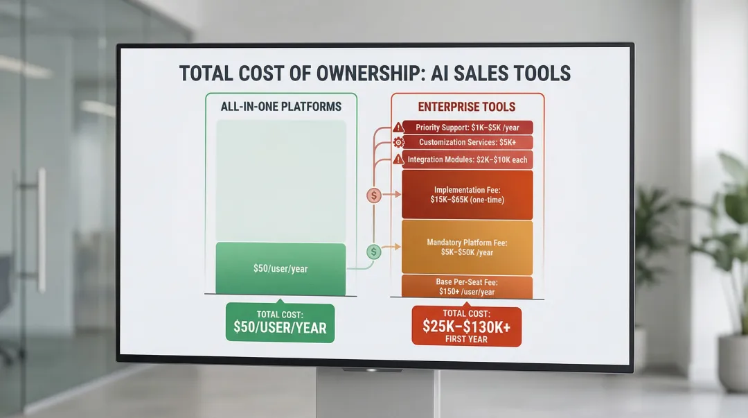 AI sales software total cost of ownership breakdown comparing platform and implementation fees