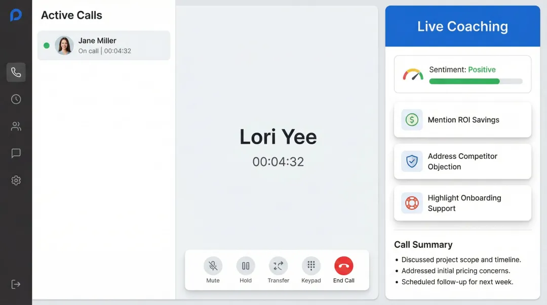Real-time AI sales coaching cards displayed on screen during live sales call