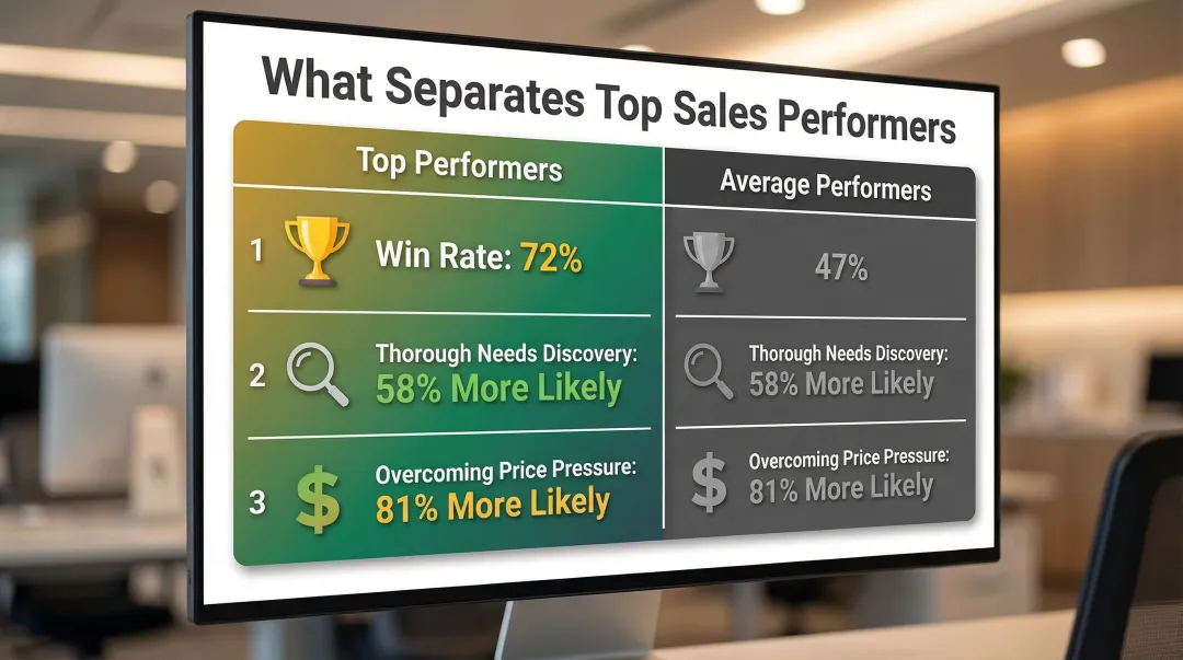 Top versus average sales performer behavioral gap comparison statistics infographic