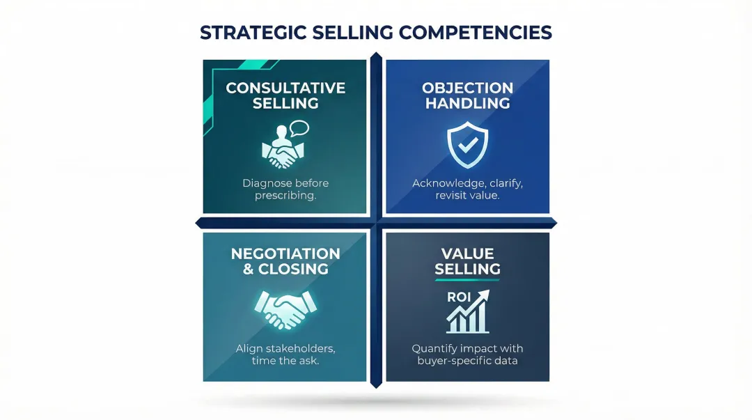 Four strategic selling competencies consultative objection negotiation and value selling breakdown