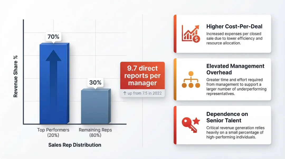 Top 20% sales reps carrying disproportionate revenue share performance gap infographic