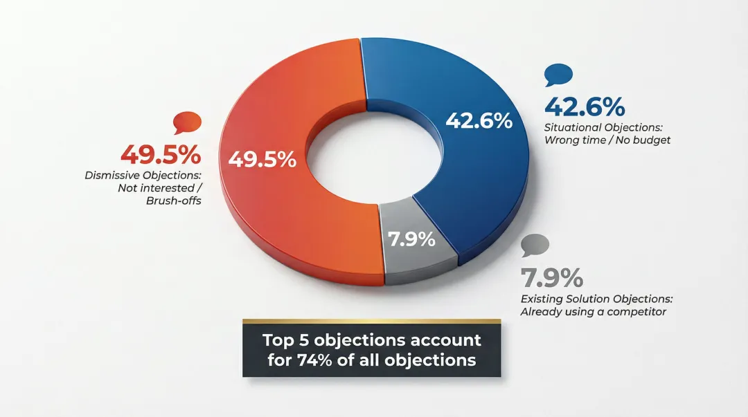 Cold call objection breakdown showing three categories and frequency percentages