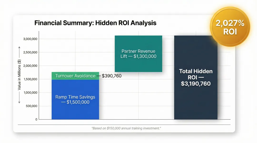 Sales training ROI walkthrough showing 3.19 million total hidden impact breakdown