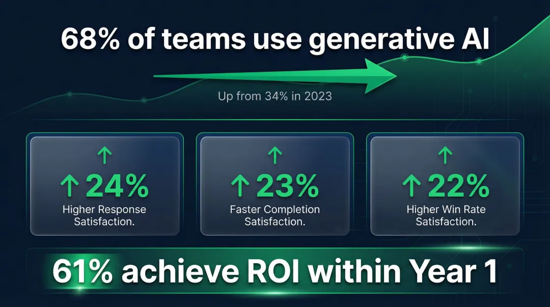 AI and RFP software adoption statistics showing win rate satisfaction and ROI data