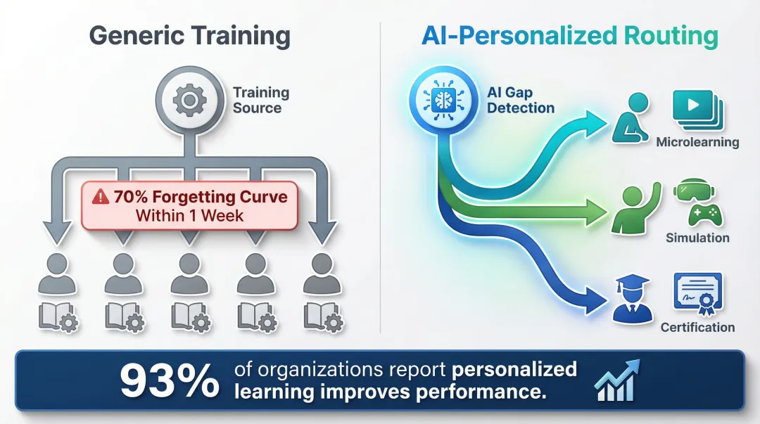 Personalized AI training routing versus generic one-size-fits-all training path comparison