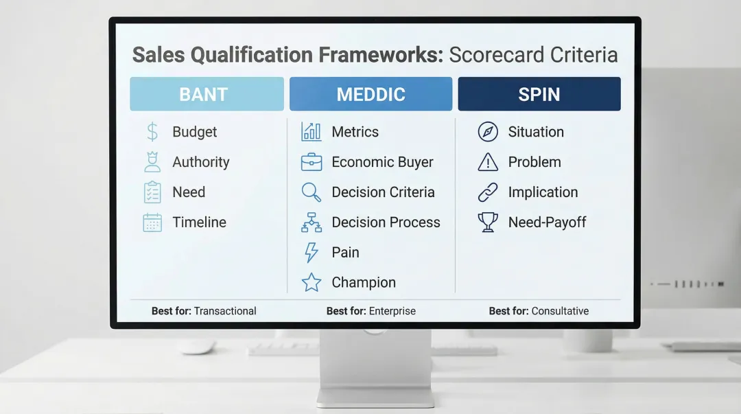 BANT MEDDIC and SPIN sales qualification framework scorecard criteria comparison
