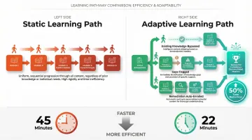 AI adaptive learning path reducing time-to-competency from 45 to 22 minutes infographic