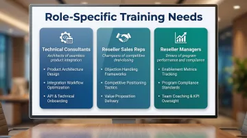 Three partner role training needs comparison infographic for channel ecosystems