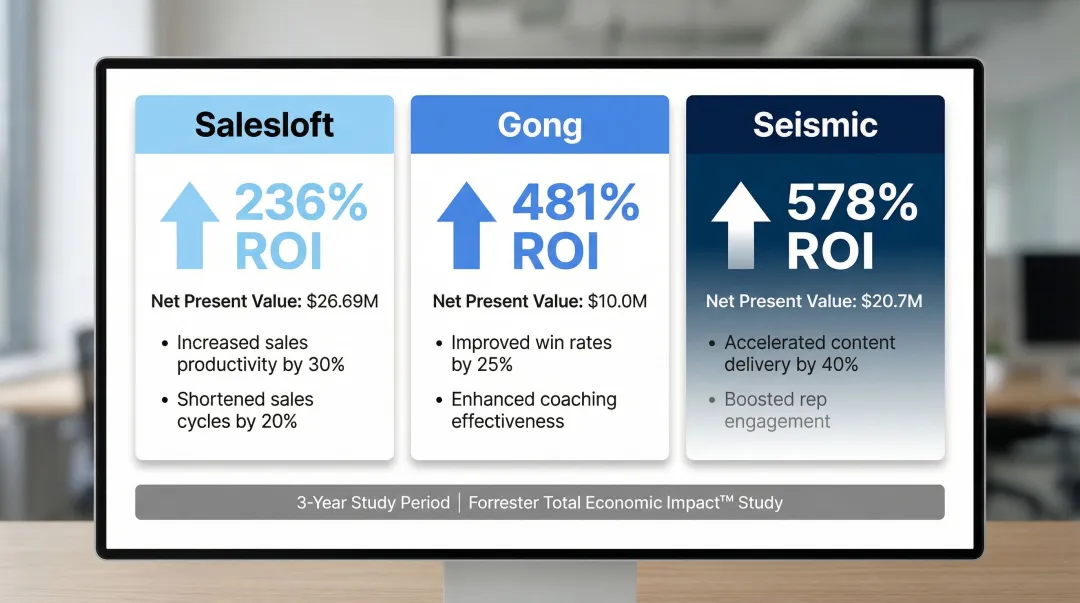 Forrester ROI comparison of three AI sales coaching platforms net present value outcomes