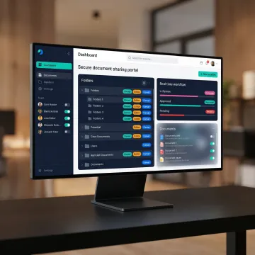 Secure digital document sharing portal with workflow tracking dashboard