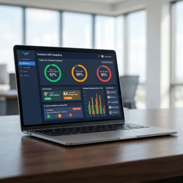 AI-powered LMS dashboard displaying aviation training compliance and certification progress