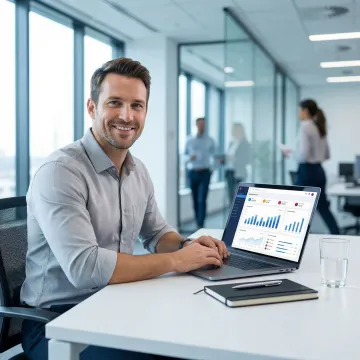 Sales professional using AI-powered proposal and quoting software on a laptop