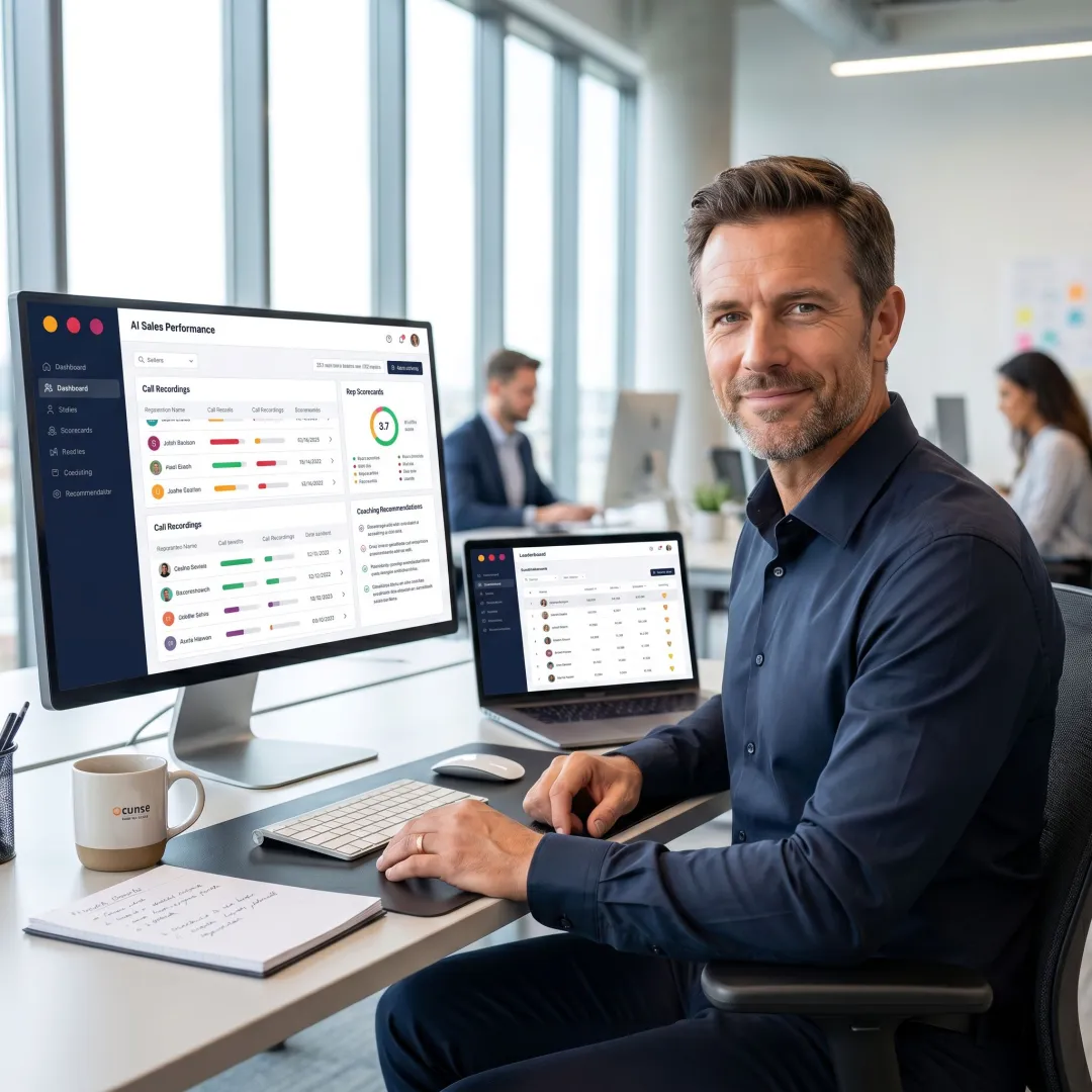 Manager reviewing AI call scoring insights