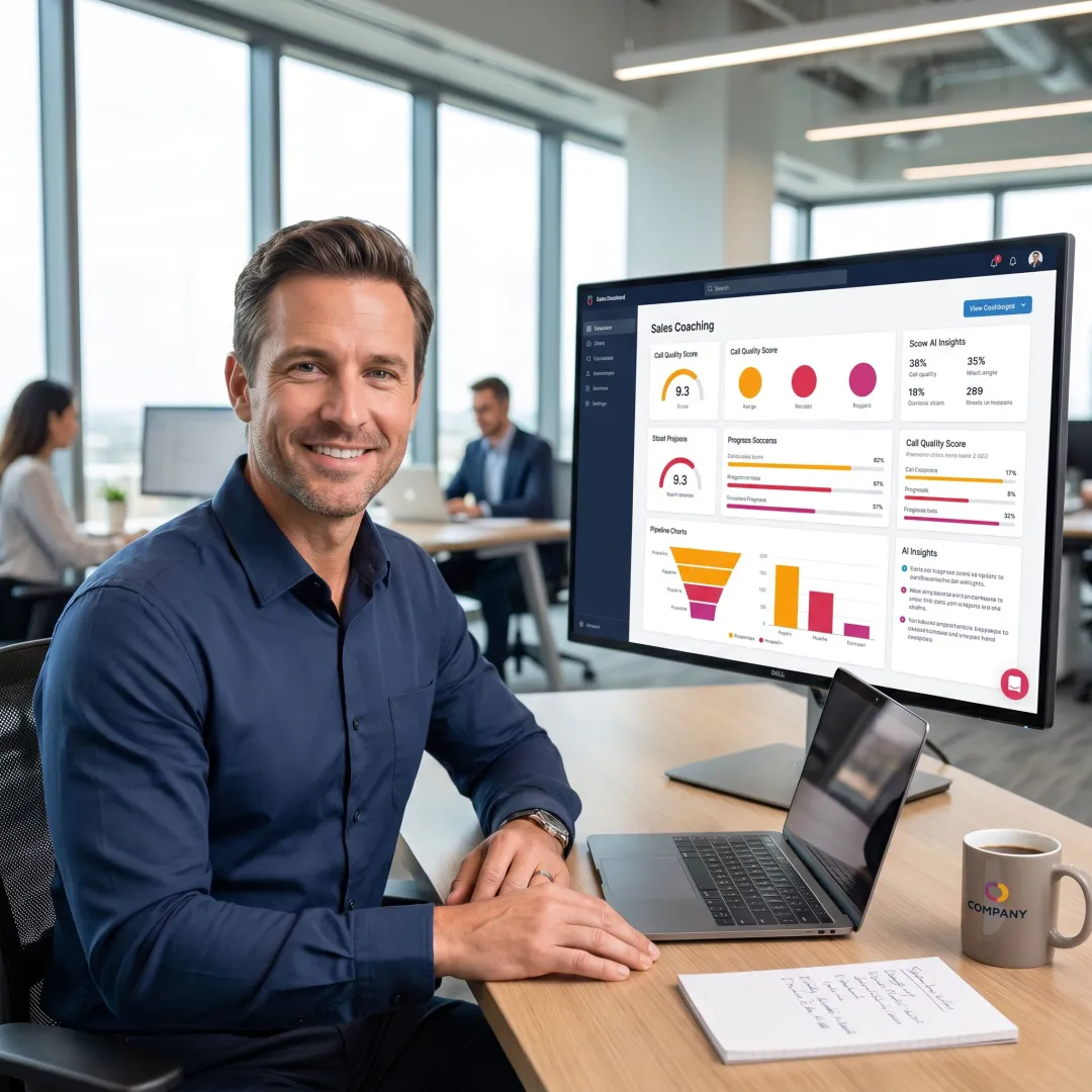 Sales manager reviewing rep coaching analytics
