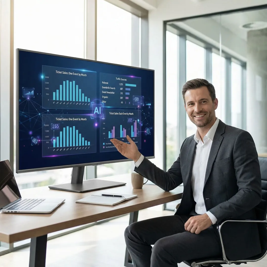 Manager reviewing AI coaching dashboard with team performance metrics on screen
