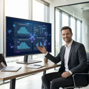 Manager reviewing AI coaching dashboard with team performance metrics on screen