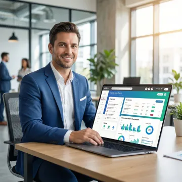 Sales professional using a digital sales room template to present a personalized deal workspace to a buyer