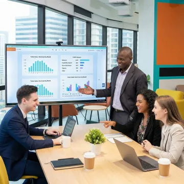Sales manager reviewing AI-driven training analytics on a dashboard